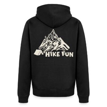 Wanderspaß [Weiß] - Unisex Premium Bio Zip Hoodie - Schwarz - Hinten - Nico (187cm)