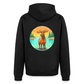 Elch Aquarell Cartoon Kawaii Clipart Tier - Unisex Premium Bio Zip Hoodie - Schwarz - Hinten - Nico (187cm)