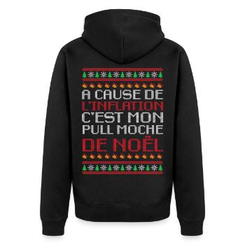 Pull Moche De Noël Humour Cadeau Famille Inflation - Veste à capuche bio Premium Unisexe - noir - Dos - Nico (187cm)