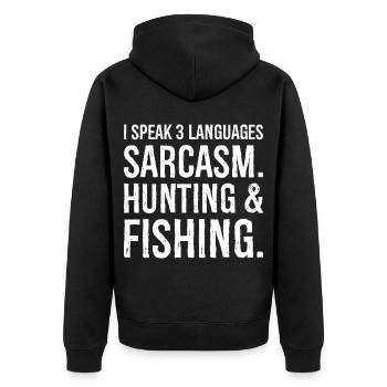 I speak 3 languages funny shirt - Veste à capuche bio Premium Unisexe - noir - Dos - Nico (187cm)
