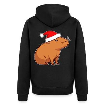 Capybara Weihnachten - Unisex Premium Bio Zip Hoodie - Schwarz - Hinten - Nico (187cm)