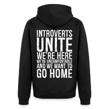 Introverts unite we're here funny shirt - Veste à capuche bio Premium Unisexe - noir - Dos - Nico (187cm)