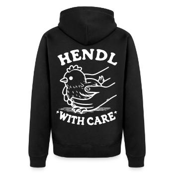 hendl with care hühner hühnerstall wortspiel - Unisex Premium Bio Zip Hoodie - Schwarz - Hinten - Nico (187cm)