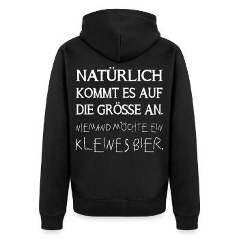 niemand möchte ein kleines bier! Bierspruch lustig - Unisex Premium Bio Zip Hoodie - Schwarz - Hinten - Nico (187cm)