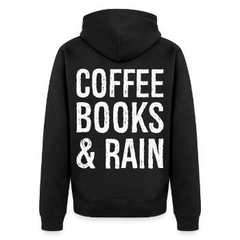 coffee books rain funny shirt - Veste à capuche bio Premium Unisexe - noir - Dos - Nico (187cm)