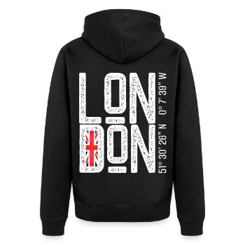 London Flag Distressed Typo - Unisex Premium Organic Zip Hoodie - black - Back - Nico (187cm)