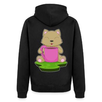 Katze Kaffee Becher - Unisex Premium Bio Zip Hoodie - Schwarz - Hinten - Nico (187cm)