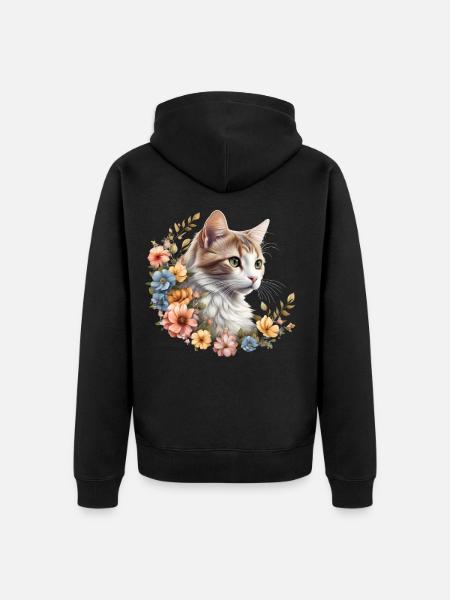 Floral splendour velvet paw - Unisex Premium Organic Zip Hoodie - black