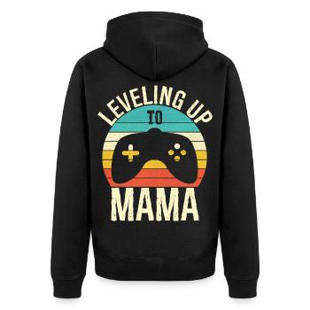 Aufleveln zur Mama Funny Gamer Mom - Unisex Premium Bio Zip Hoodie - Schwarz - Hinten - Nico (187cm)
