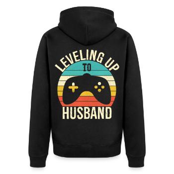 Leveling up to husband - Unisex Premium Organic Zip Hoodie - black - Back - Nico (187cm)
