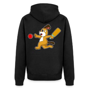 Hund Cricket Cricketschläger - Unisex Premium Bio Zip Hoodie - Schwarz - Hinten - Nico (187cm)