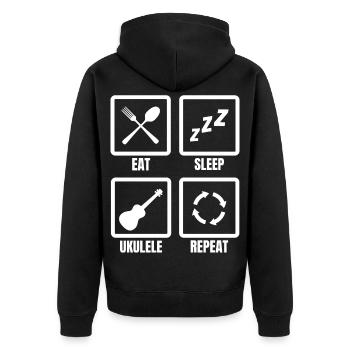 Eat Sleep Ukulele Repeat - Unisex Premium Bio Zip Hoodie - Schwarz - Hinten - Nico (187cm)