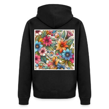 Bunte Pflanzenblumen - Unisex Premium Bio Zip Hoodie - Schwarz - Hinten - Nico (187cm)