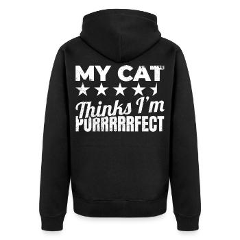 Meine Katze findet mich purrrrrfekt - Unisex Premium Bio Zip Hoodie - Schwarz - Hinten - Nico (187cm)