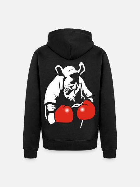 Boxing Rhinoceros - Unisex Premium Organic Zip Hoodie - black