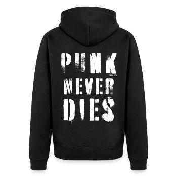 Musik Zitat Punk stirbt nie - Unisex Premium Bio Zip Hoodie - Schwarz - Hinten - Nico (187cm)