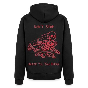 Totenkopf Skelett Skateboard Design - Unisex Premium Bio Zip Hoodie - Schwarz - Hinten - Nico (187cm)