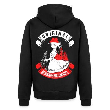 Original Schwarzwaldmädel Bollenhut Tracht - Unisex Premium Bio Zip Hoodie - Schwarz - Hinten - Nico (187cm)