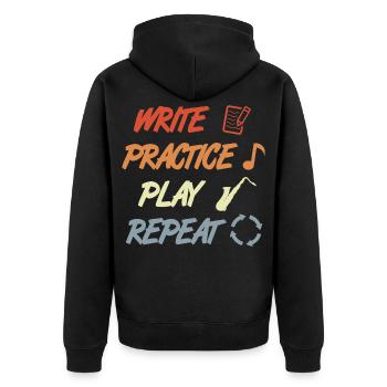 Write Practice Play Repeat - Unisex Premium Organic Zip Hoodie - black - Back - Nico (187cm)