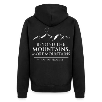 Motivierendes Zitat Berge - Unisex Premium Bio Zip Hoodie - Schwarz - Hinten - Nico (187cm)