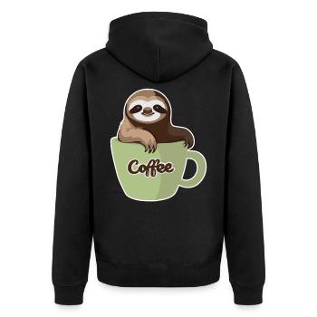 Faultier in einer Kaffeetasse - Unisex Premium Bio Zip Hoodie - Schwarz - Hinten - Nico (187cm)