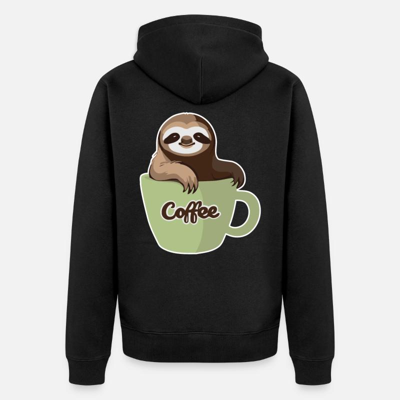 Faultier in einer Kaffeetasse - Unisex Premium Bio Zip Hoodie - Schwarz