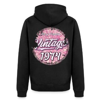 Vintage 1974 Pink Retro Design - Unisex Premium Bio Zip Hoodie - Schwarz - Hinten - Nico (187cm)
