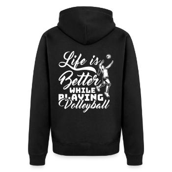 Das Leben ist besser mit Volleyball - Unisex Premium Bio Zip Hoodie - Schwarz - Hinten - Nico (187cm)