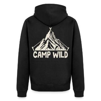 Camp Wild - Bergzelt [Weiß] - Unisex Premium Bio Zip Hoodie - Schwarz - Hinten - Nico (187cm)