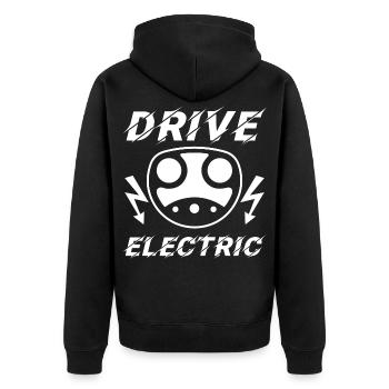 Drive Electric Supercharge - Elektro Auto Fans - Unisex Premium Bio Zip Hoodie - Schwarz - Hinten - Nico (187cm)
