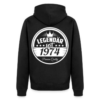 Legendär seit 1974 - Unisex Premium Bio Zip Hoodie - Schwarz - Hinten - Nico (187cm)