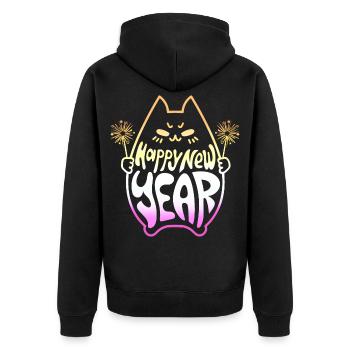 Happy New Year Cat #3 Frohes Neues Jahr Katze - Unisex Premium Organic Zip Hoodie - black - Back - Nico (187cm)