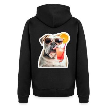 lustige Bulldogge mit Cocktail - Unisex Premium Bio Zip Hoodie - Schwarz - Hinten - Nico (187cm)