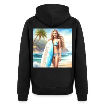 Girl Action Surf 2 - Unisex Premium Organic Zip Hoodie - black - Back - Nico (187cm)
