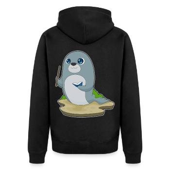 Seal Teacher Book School - Unisex Premium Organic Zip Hoodie - black - Back - Nico (187cm)