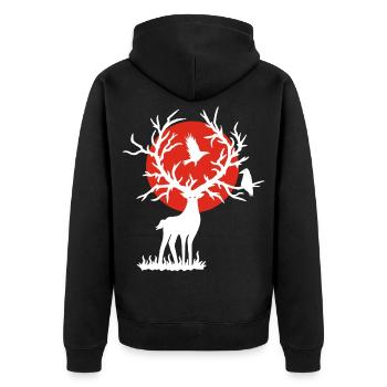 The White Deer and the Red Sun - Unisex Premium Organic Zip Hoodie - black - Back - Nico (187cm)