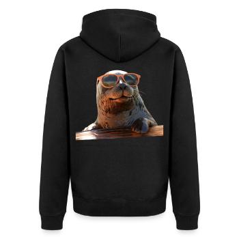 Seal with sunglasses Seal Walrus Cute seals - Unisex Premium Organic Zip Hoodie - black - Back - Nico (187cm)
