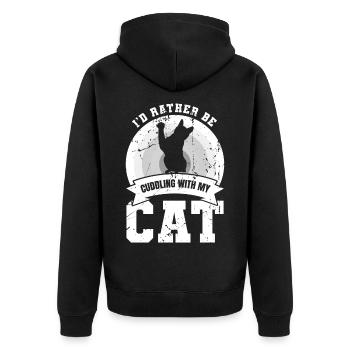 Ich würde mit meiner Katze kuscheln - Unisex Premium Bio Zip Hoodie - Schwarz - Hinten - Nico (187cm)