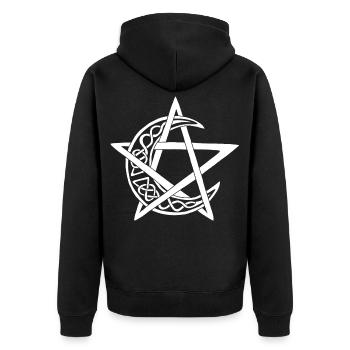Weißes Mond-Pentagramm - Unisex Premium Bio Zip Hoodie - Schwarz - Hinten - Nico (187cm)