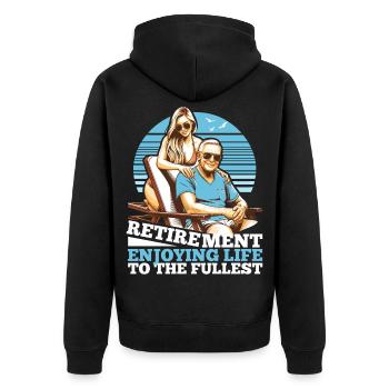 Retirement Life Enjoy Gift - Unisex Premium Organic Zip Hoodie - black - Back - Nico (187cm)