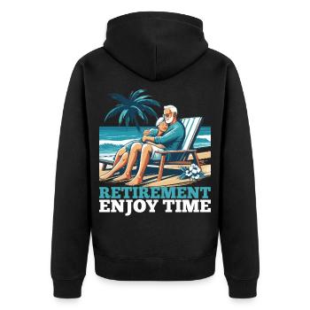 Rente Ruhestand Zeit genießen Geschenk - Unisex Premium Bio Zip Hoodie - Schwarz - Hinten - Nico (187cm)