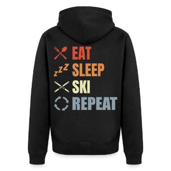 Eat Sleep Ski Repeat - Unisex Premium Bio Zip Hoodie - Schwarz - Hinten - Nico (187cm)