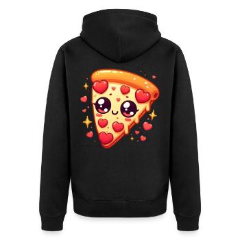 Kawaii Pizza Liebe Herzhafter Genuss Valentinstag - Unisex Premium Bio Zip Hoodie - Schwarz - Hinten - Nico (187cm)