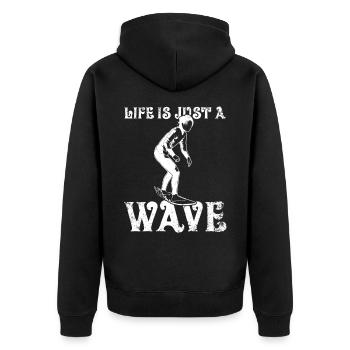 Life Is Just A Wave - Unisex Premium Bio Zip Hoodie - Schwarz - Hinten - Nico (187cm)
