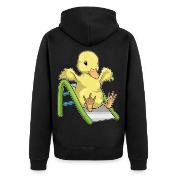 Duck Slide - Unisex Premium Organic Zip Hoodie - black - Back - Nico (187cm)