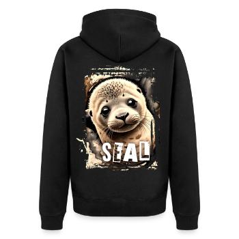 Seal - Robben-Baby - Unisex Premium Bio Zip Hoodie - Schwarz - Hinten - Nico (187cm)