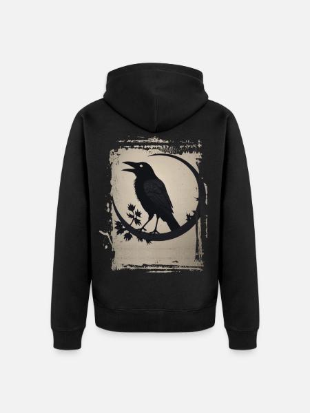 Raven sitting on branch - Unisex Premium Organic Zip Hoodie - black