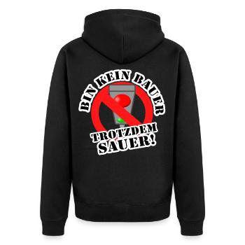 Bin kein Bauer trotzdem sauer! - Unisex Premium Bio Zip Hoodie - Schwarz - Hinten - Nico (187cm)