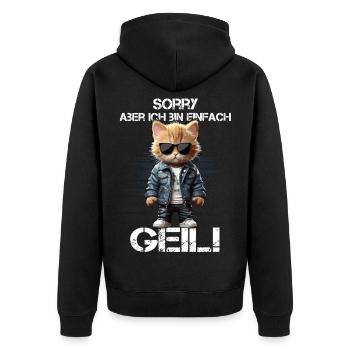 Katzenheld in Lederjacke & Sonnenbrille - Unisex Premium Bio Zip Hoodie - Schwarz - Hinten - Nico (187cm)
