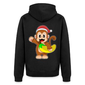 Affe Weihnachten Banane - Unisex Premium Bio Zip Hoodie - Schwarz - Hinten - Nico (187cm)